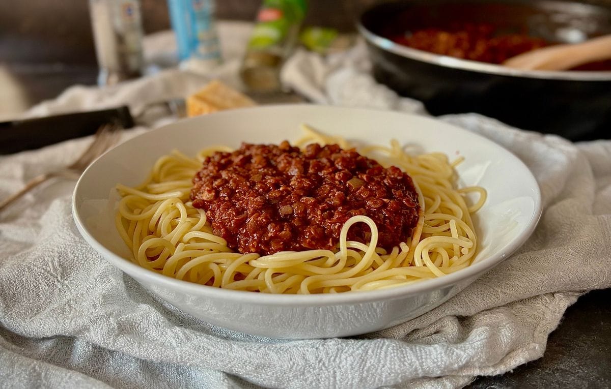 Red Lentil and Walnut Bolognese